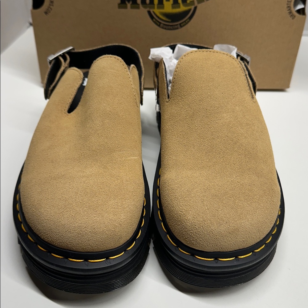 Doc Martens Zebzag Suede Platform Mules Shoes Savannah Tan NEW Women's Size 11 - Picture 3 of 12